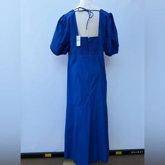 Loft Poplin Tie Back Puff Sleeve Midi Dress Size 10 - Picture 13 of 14